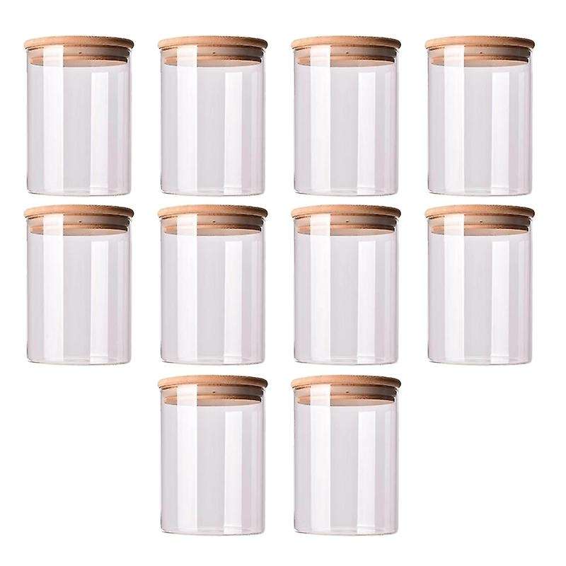 10Pcs Bamboo Wood Lid Glass Jar Airtight Canister Bottles Jars Food Container Tea Coffee Beans Jar