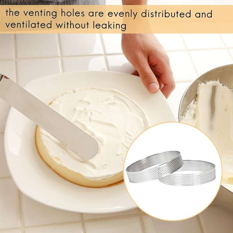 10Pcs Circular Tart Rings with Holes Stainless Steel Fruit Pie Quiches Cake Mousse Mold Kitchen Baki