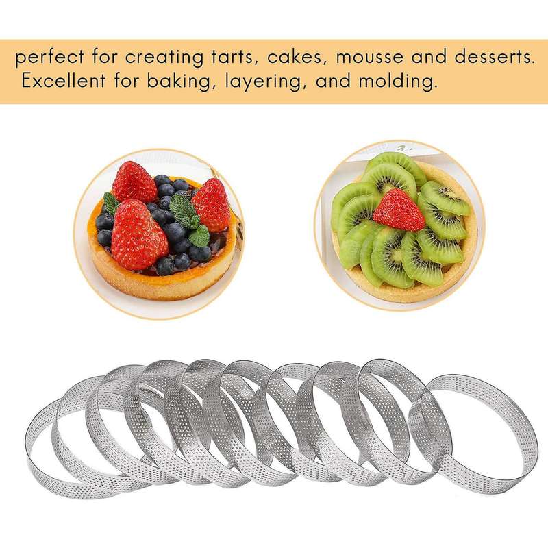 10Pcs Circular Tart Rings with Holes Stainless Steel Fruit Pie Quiches Cake Mousse Mold Kitchen Baki