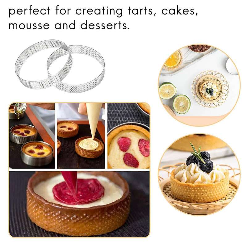 10Pcs Circular Tart Rings with Holes Stainless Steel Fruit Pie Quiches Cake Mousse Mold Kitchen Baki