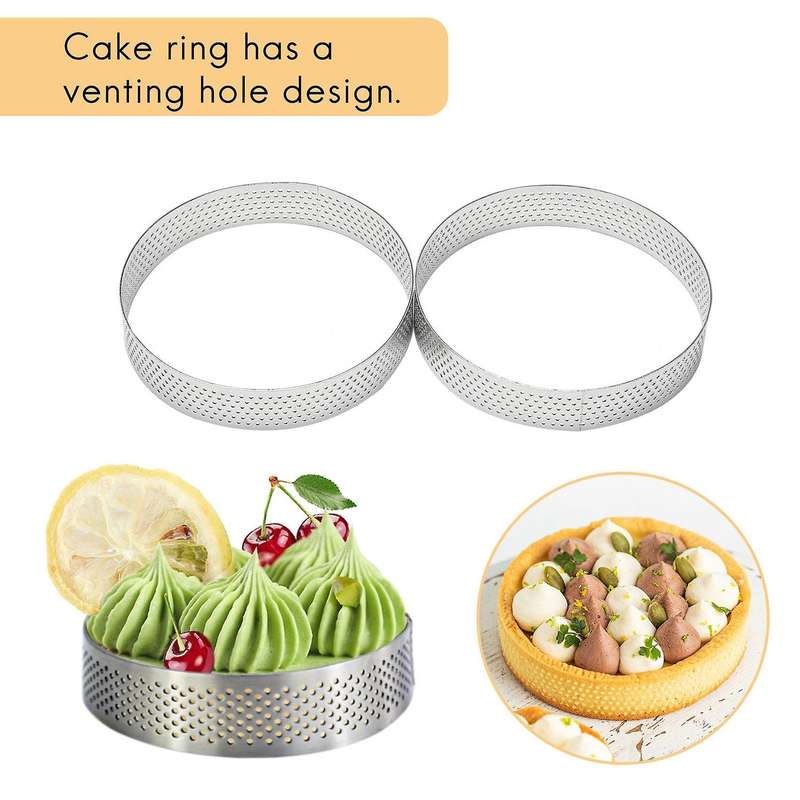 10Pcs Circular Tart Rings with Holes Stainless Steel Fruit Pie Quiches Cake Mousse Mold Kitchen Baki