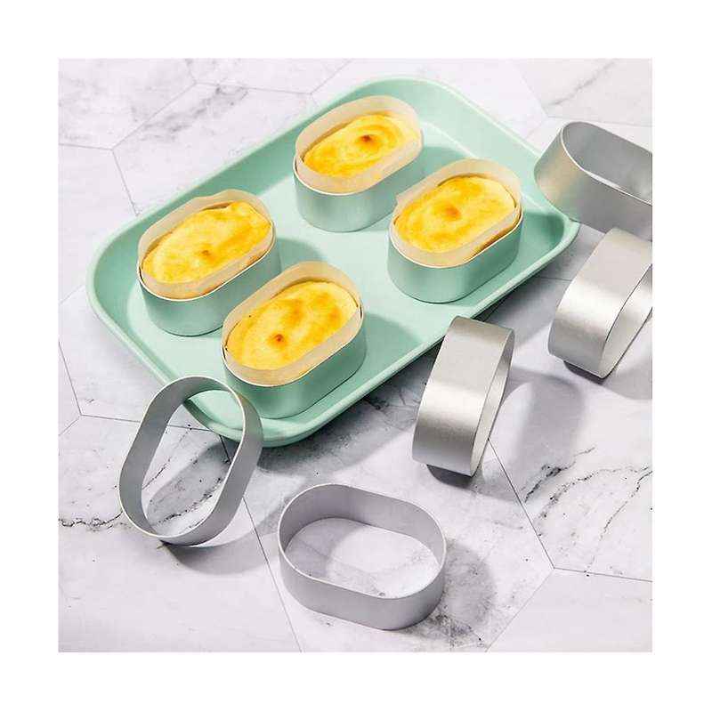10Pcs Cheese Molds Aluminium Alloy Oval Cheese Mold Mousse Bread Cake Molds with 100Pcs Liner Paper