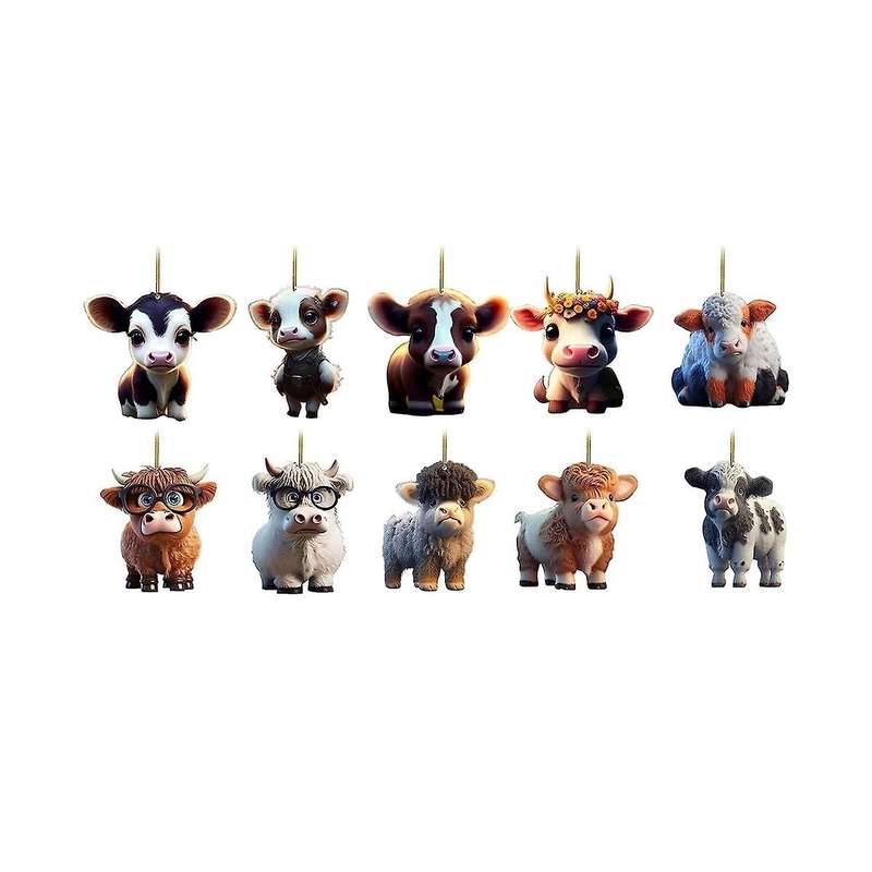 10pcs Cute Cartoon Cow Car Pendant Home Tree Decoration, Christmas Ornament, Home Decor