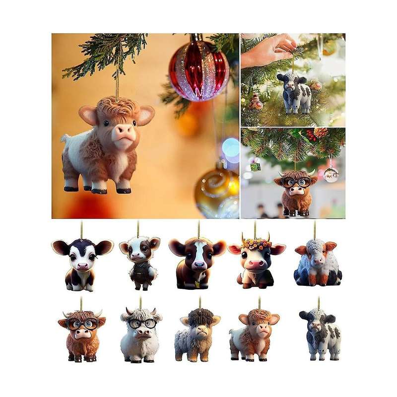 10pcs Cute Cartoon Cow Car Pendant Home Tree Decoration, Christmas Ornament, Home Decor