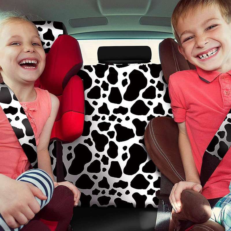 10PCS Cow Print Car Cover Kit, Car Steering Wheel Cover, Belt Pads, Car Floor Mats, Car Coasters, A