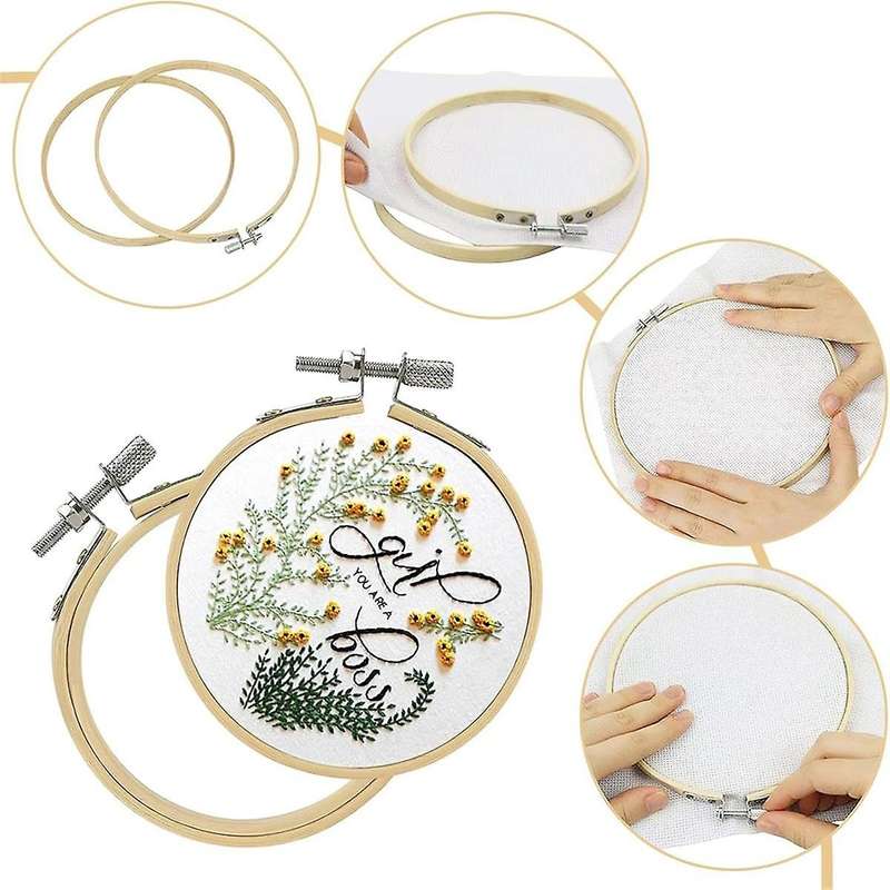 10PCS Embroidery Hoops, 6 Inch Adjustable Bamboo Circle Hoop Ring Bulk for Home Ornaments Craft