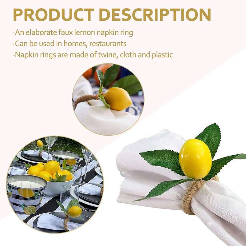 10PCS Faux Lemon Vine Napkin Ring Compatible Wedding, Dinner Party, Banquet