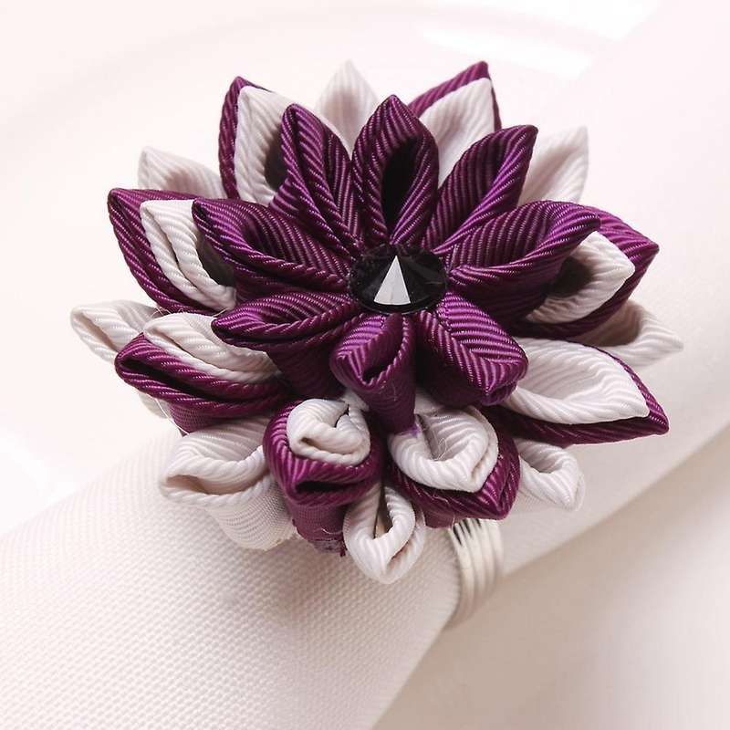 10Pcs Fabric Purple Lotus Napkin Buckle Multilayer Napkin Ring Handmade Napkin Holder Wedding Table