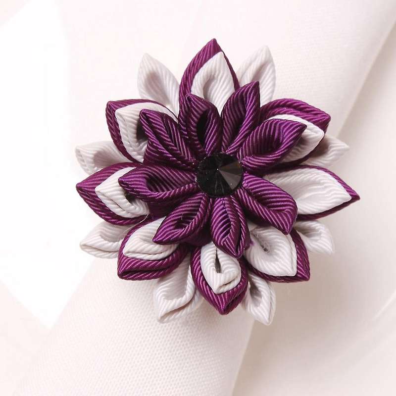 10Pcs Fabric Purple Lotus Napkin Buckle Multilayer Napkin Ring Handmade Napkin Holder Wedding Table