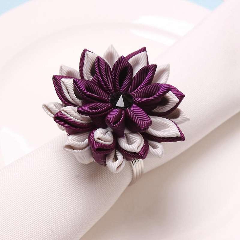 10Pcs Fabric Purple Lotus Napkin Buckle Multilayer Napkin Ring Handmade Napkin Holder Wedding Table