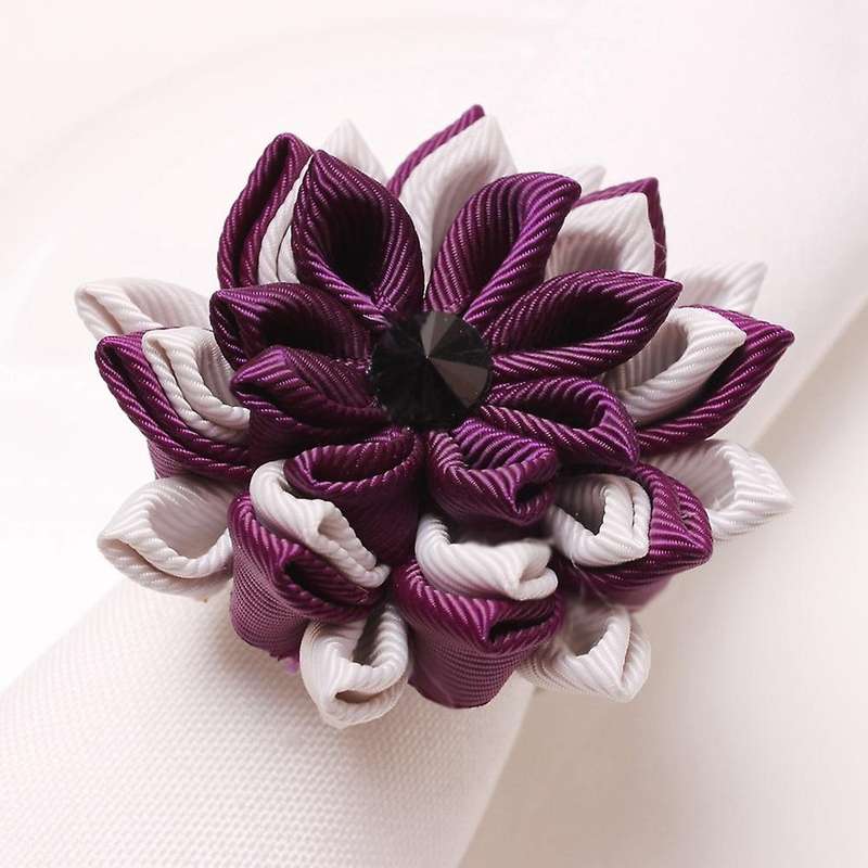 10Pcs Fabric Purple Lotus Napkin Buckle Multilayer Napkin Ring Handmade Napkin Holder Wedding Table