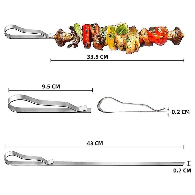 10Pcs Grill Skewers with Bag and Oil Brush,43cm Flat Stainless Steel Grill Skewers,for Outdoor and G