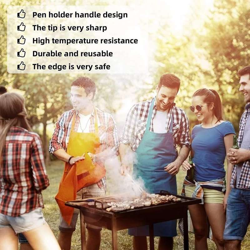 10Pcs Grill Skewers with Bag and Oil Brush,43cm Flat Stainless Steel Grill Skewers,for Outdoor and G
