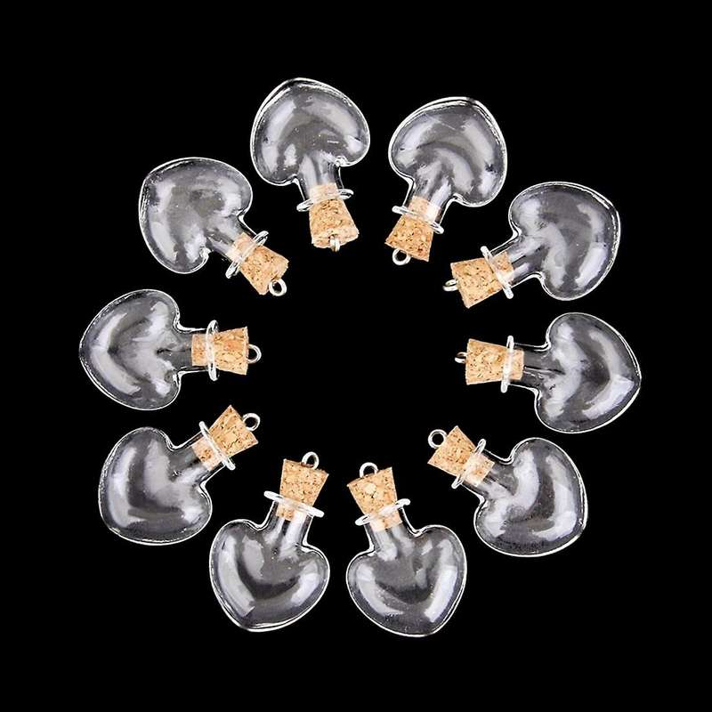 10pcs glass cork bottle glasses ampoules wool bottle pendants heart f