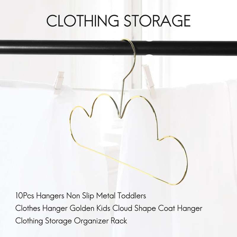 10Pcs Hangers Non Metal Toddlers Clothes Hanger Golden Kids Cloud Shape Coat Hanger Clothing Storag