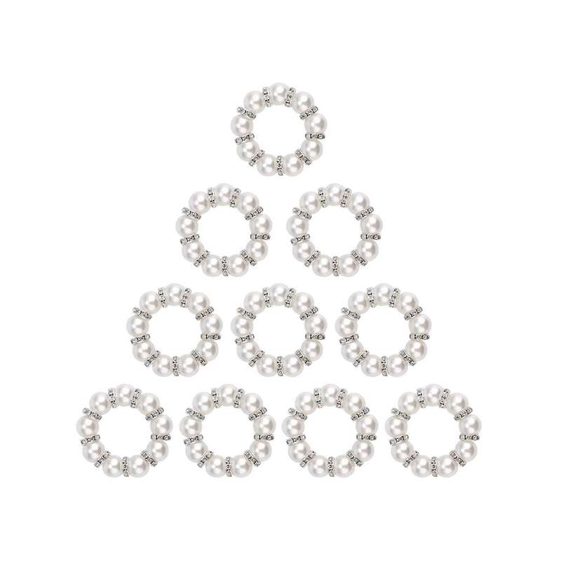 10Pcs Imitation Napkin Ring Rhinestone Beaded Napkin Ring Holder for Dinner Table Decoration Party,W