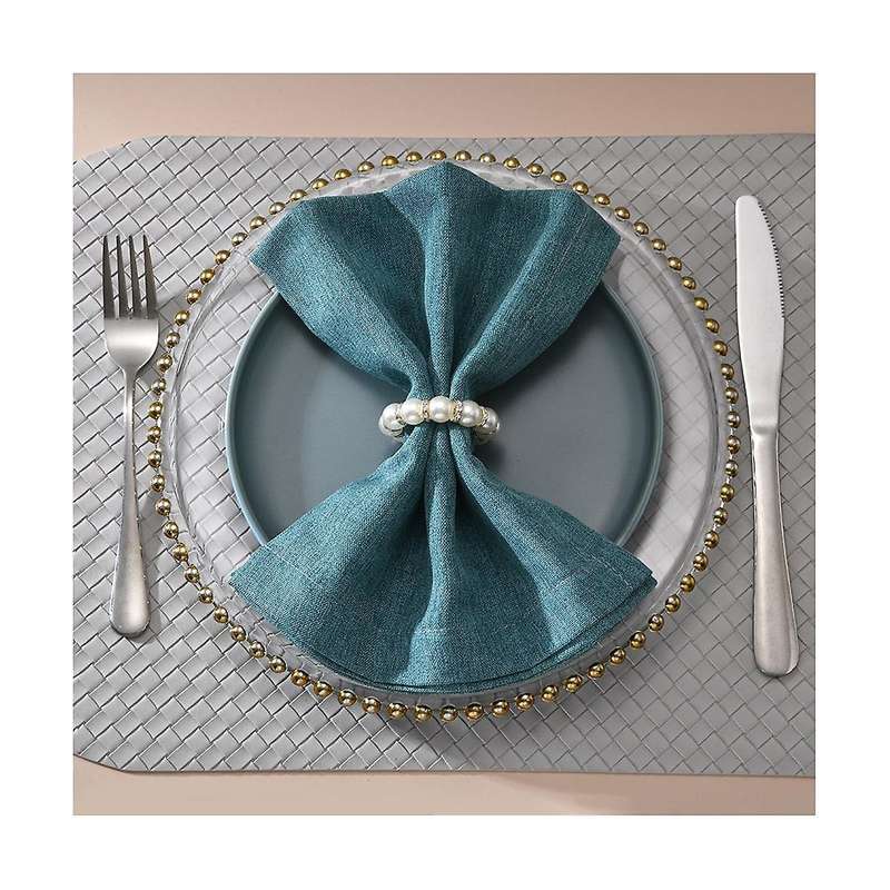 10Pcs Imitation Napkin Ring Rhinestone Beaded Napkin Ring Holder for Dinner Table Decoration Party,W
