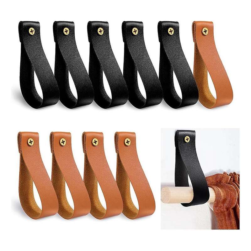 10Pcs Leather Curtain Rod Holder,Leather Curtain Rod Bracket,PU Leather Loop Strap for Wood Curtain