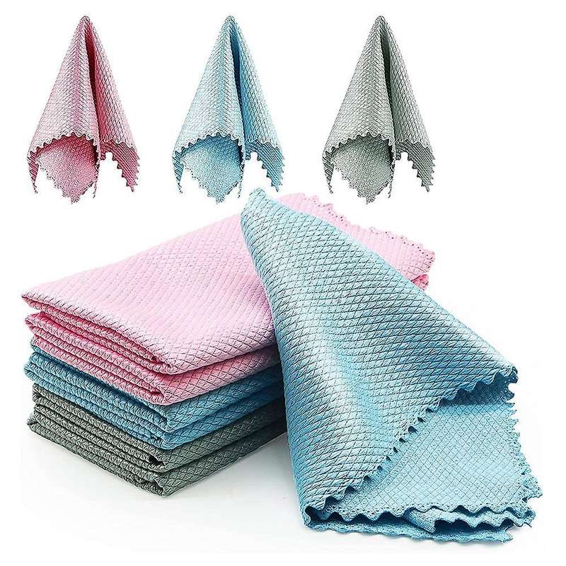 10Pcs Microfiber Cleaning Cloth Kitchen Dish Cloth Lazy Fish Scale Rag Absorbent Scouring Pad Thick