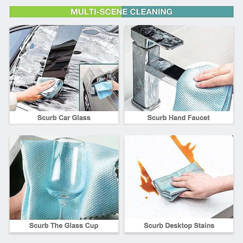 10Pcs Microfiber Cleaning Cloth Kitchen Dish Cloth Lazy Fish Scale Rag Absorbent Scouring Pad Thick