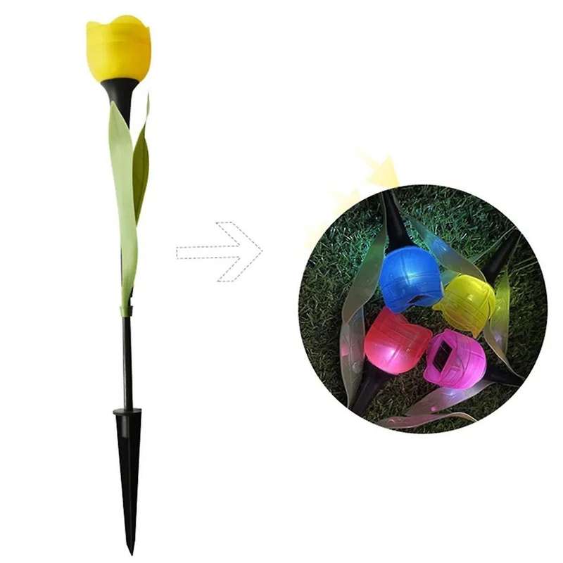 10PCS Outdoor Led Solar Light Tulip Flower Lamp Waterproof Garden Stake Lawn Lights Decor for Yard O