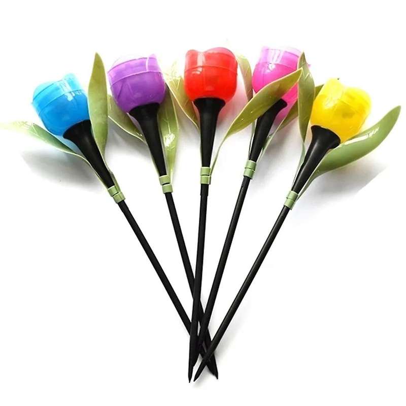 10PCS Outdoor Led Solar Light Tulip Flower Lamp Waterproof Garden Stake Lawn Lights Decor for Yard O