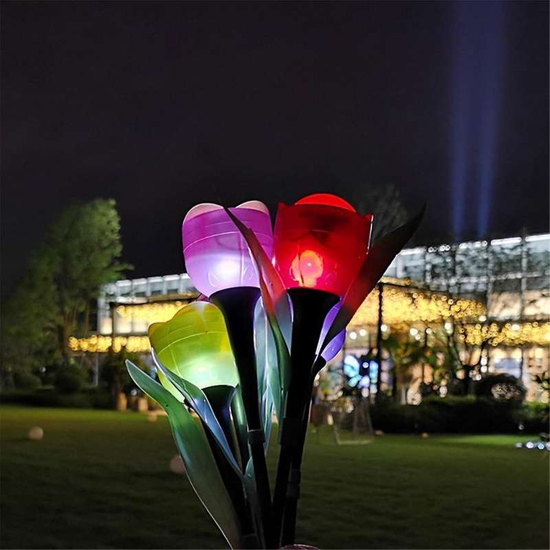 10PCS Outdoor Led Solar Light Tulip Flower Lamp Waterproof Garden Stake Lawn Lights Decor for Yard O