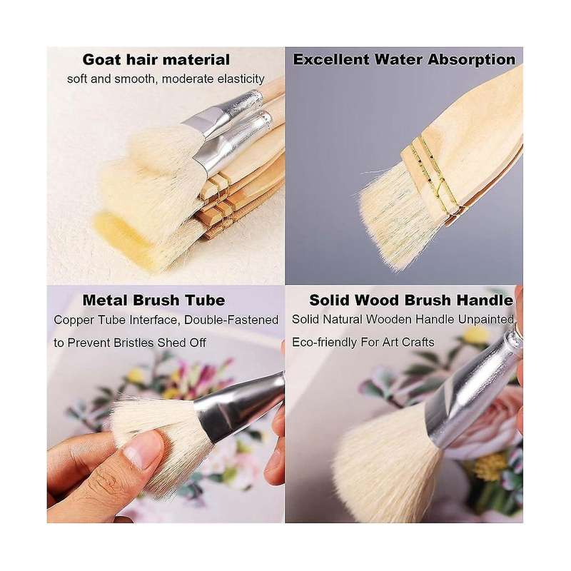 10pcs Paint Brushes, Various Sizes Goat Hair Paint Brushes for Painting Walls Soft Fur Gilding Brus