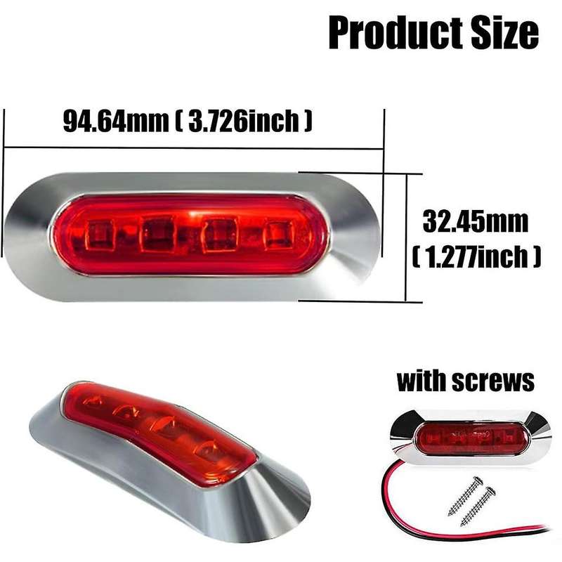 10PCS Red 4 LED Side Marker Indicator Lights Lamp Tail Lamp Universal for Auto Car Bus Truck Lorry T