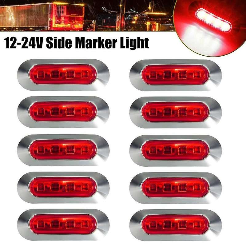 10PCS Red 4 LED Side Marker Indicator Lights Lamp Tail Lamp Universal for Auto Car Bus Truck Lorry T
