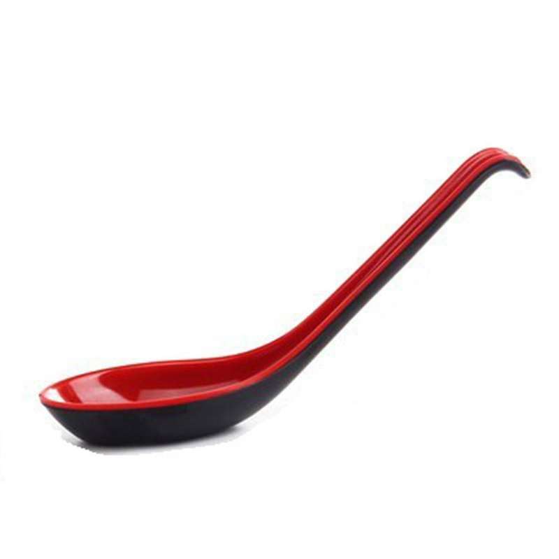 10pcs Red and Black Asian Soup Spoon with Hook-chinese Style Spoon, Perfect for Rice Pho Ramen Noodl