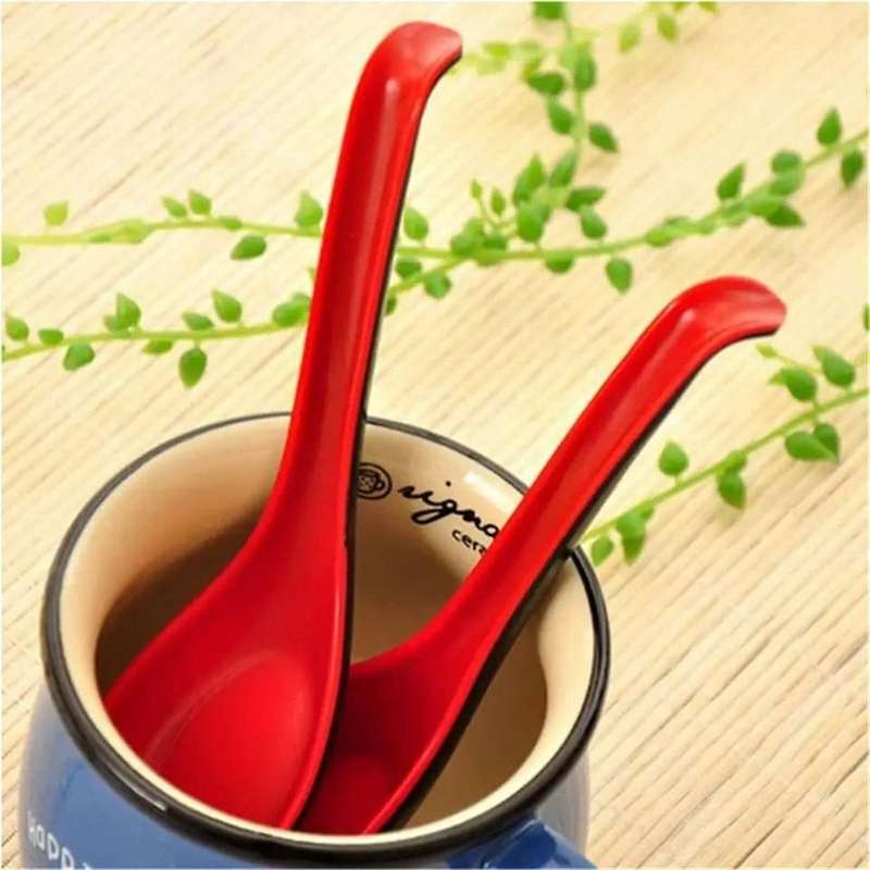 10pcs Red and Black Asian Soup Spoon with Hook-chinese Style Spoon, Perfect for Rice Pho Ramen Noodl