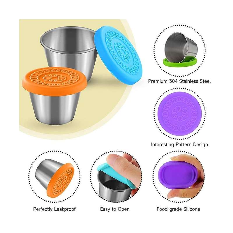 10pcs Salad Dressing Containers to Go, Reusable Small Condiment Containers with Lids, Stainless Ste