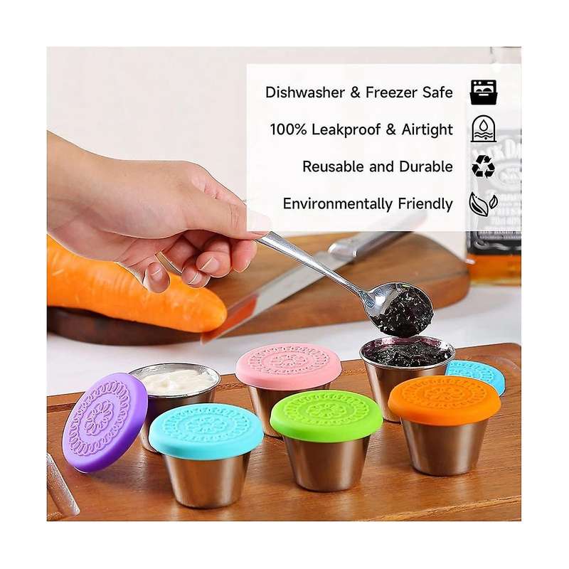10pcs Salad Dressing Containers to Go, Reusable Small Condiment Containers with Lids, Stainless Ste