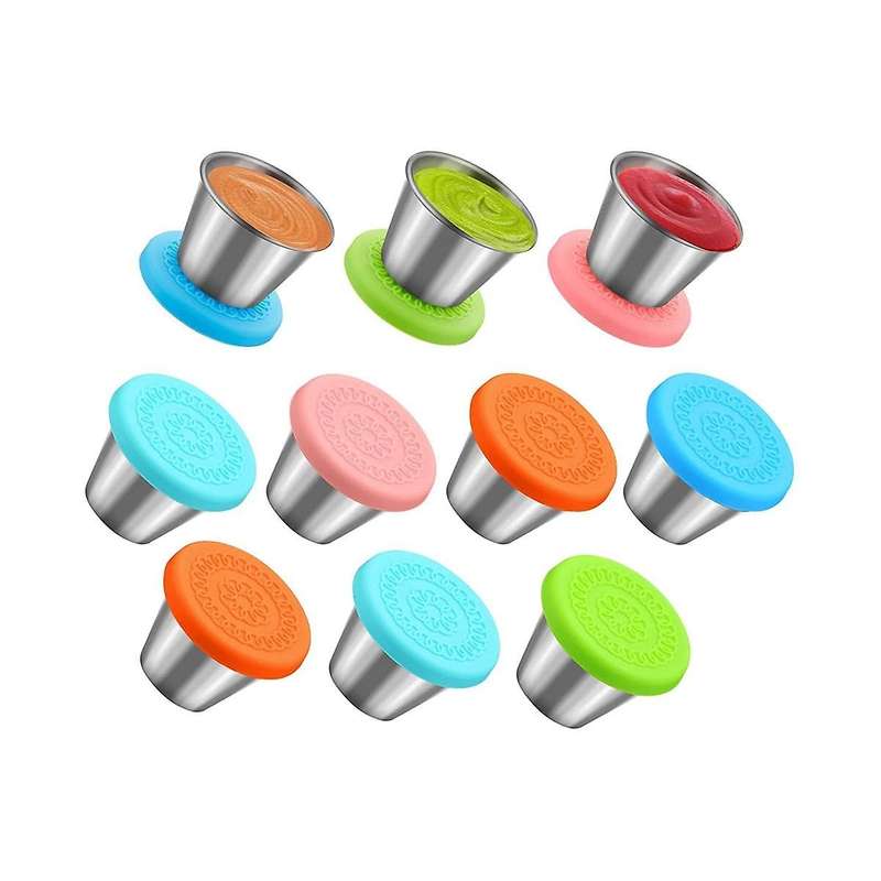 10pcs Salad Dressing Containers to Go, Reusable Small Condiment Containers with Lids, Stainless Ste
