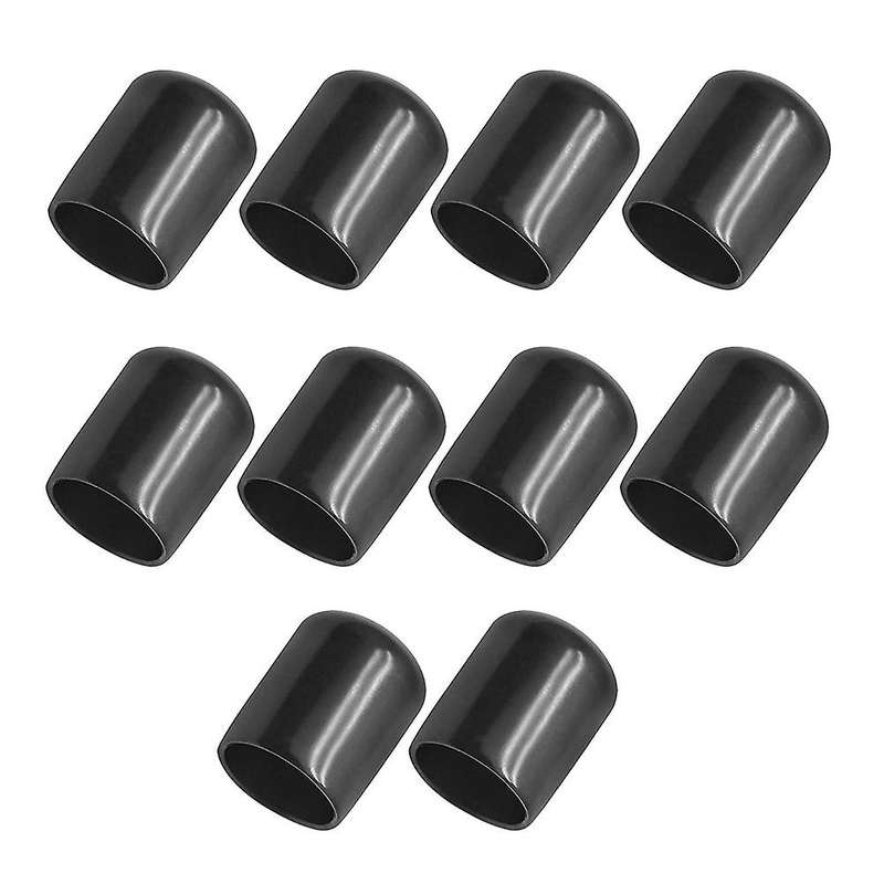 10Pcs Rubber End Caps 16Mm ID PVC Round Tube Cap Cover Screw Thread Protectors Black