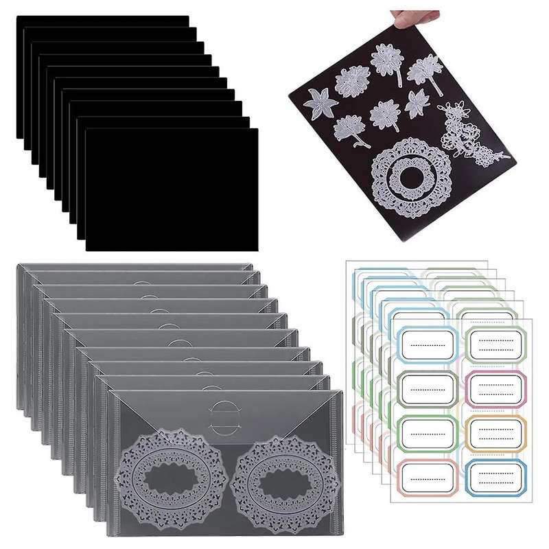 10pcs Rubber Magnetic Sheets 0.5mm Thickness with 10pcs Clear Stamp Die Storage Pocket Stencil Organ