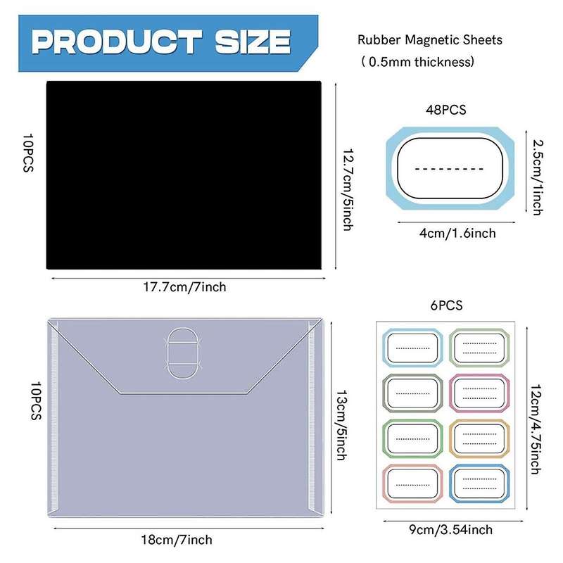 10pcs Rubber Magnetic Sheets 0.5mm Thickness with 10pcs Clear Stamp Die Storage Pocket Stencil Organ
