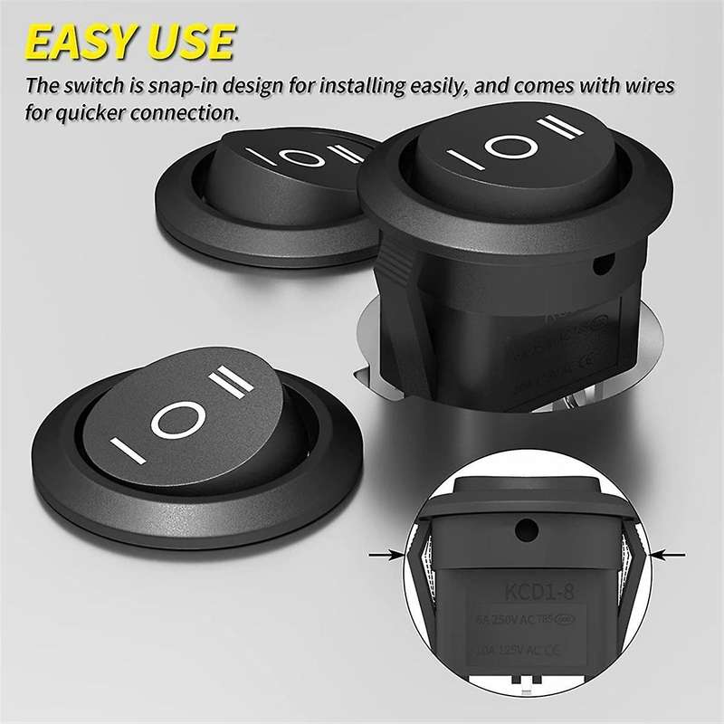 10PCS Round KCD1 Rocker Switch 12V 3 Pin 3 Position on Off on DC Circle Toggle Switch with Wires for