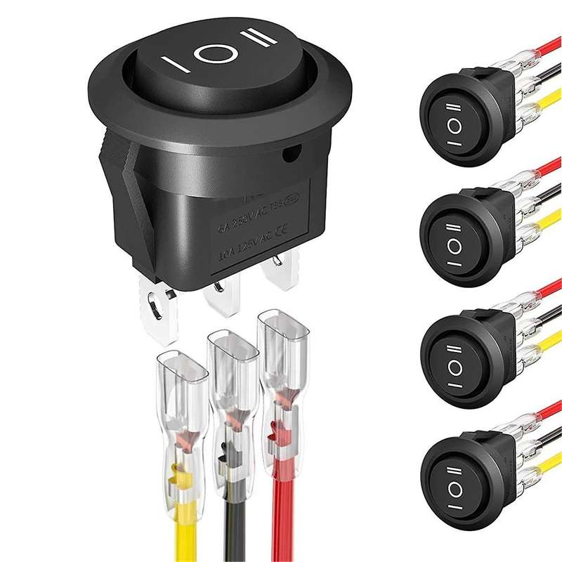 10PCS Round KCD1 Rocker Switch 12V 3 Pin 3 Position on Off on DC Circle Toggle Switch with Wires for