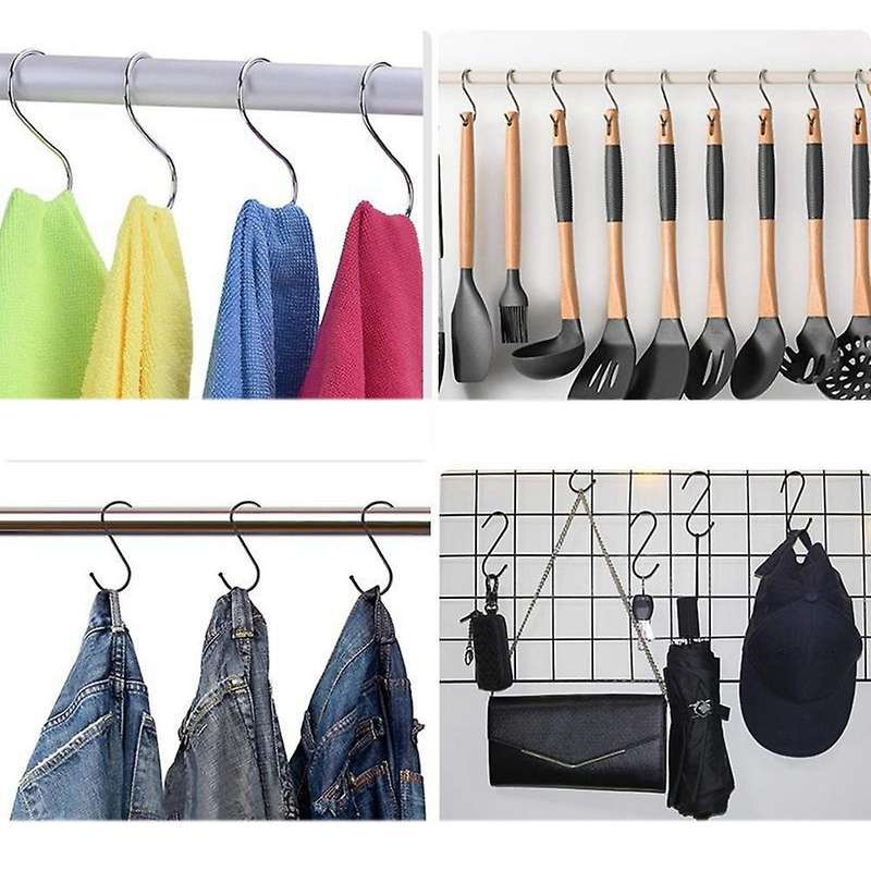 10Pcs Stainless Steel Round S Shaped Hooks House Kitchen Pot Pan Hanger Clothes Storage Rack Tool -B