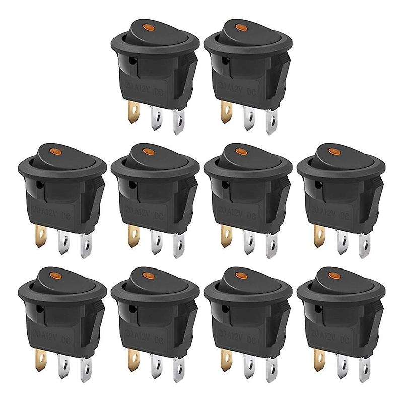 10pcs Spst Round Dot Rocker Toggle Switch 20a 12v Dc On/off Control for Car Or Boat with Led Light