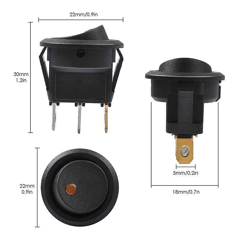 10pcs Spst Round Dot Rocker Toggle Switch 20a 12v Dc On/off Control for Car Or Boat with Led Light