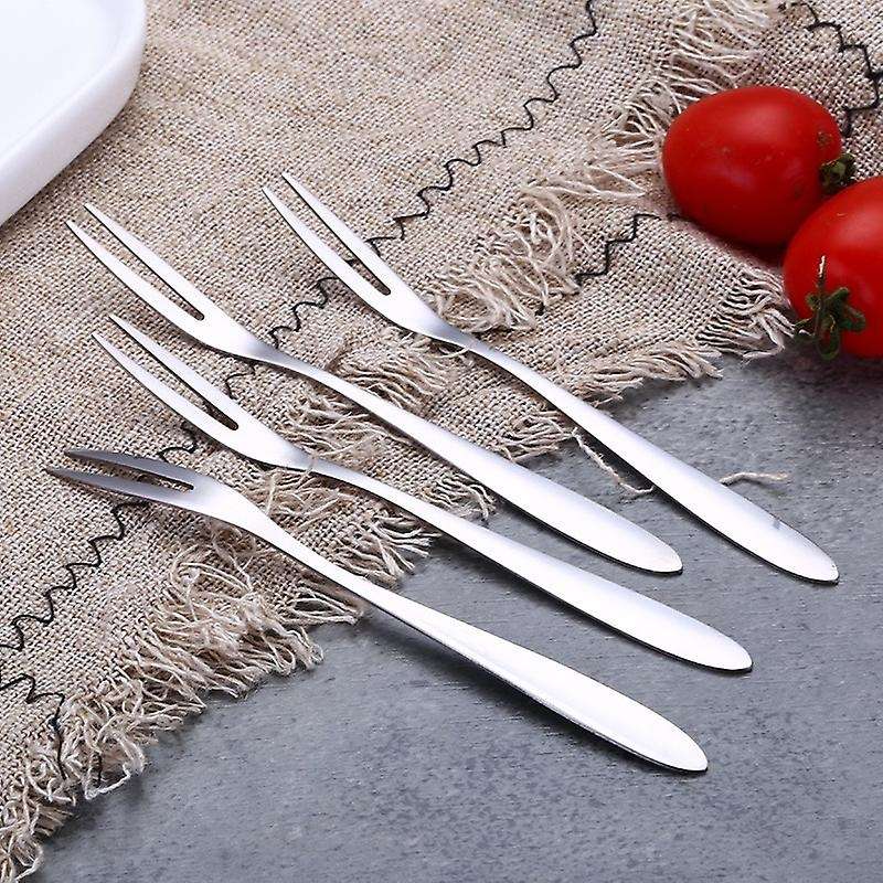 10Pcs Stainless Steel Reusable Fruit Fork Cake Dessert Salad Flatware Fork Two-Tine Fork Set Kitchen