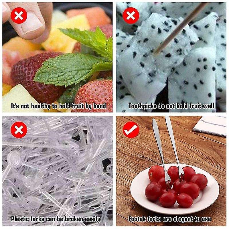 10Pcs Stainless Steel Reusable Fruit Fork Cake Dessert Salad Flatware Fork Two-Tine Fork Set Kitchen