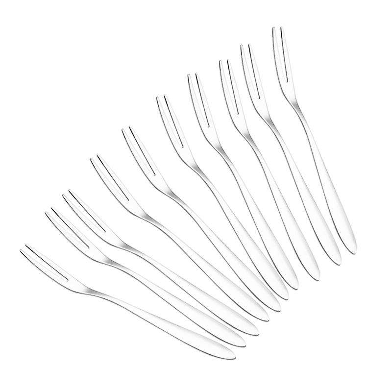 10Pcs Stainless Steel Reusable Fruit Fork Cake Dessert Salad Flatware Fork Two-Tine Fork Set Kitchen