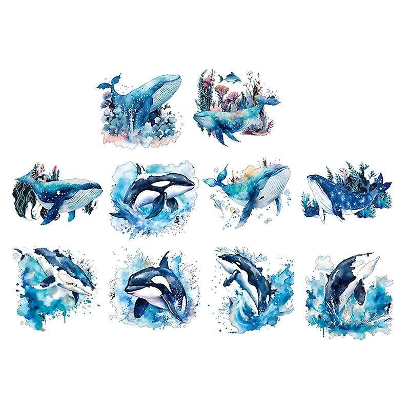 10Pcs Stickers for Girls Whale Stickers, PET Waterproof Gold Holographic Outlines Vibrant Colors Gli