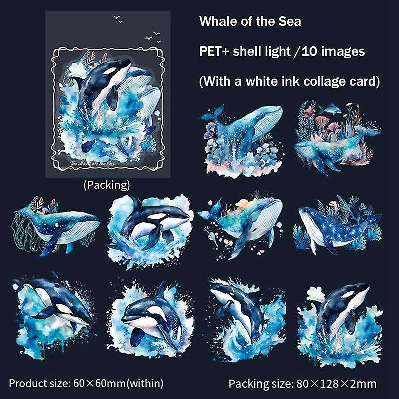 10Pcs Stickers for Girls Whale Stickers, PET Waterproof Gold Holographic Outlines Vibrant Colors Gli