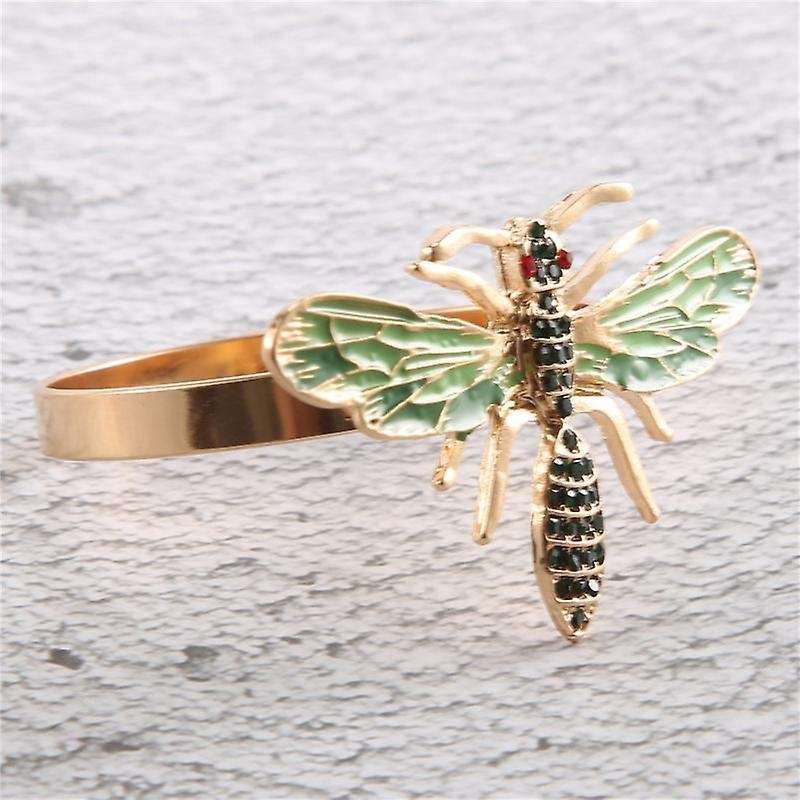 10pcs The Bee Napkin Buckle Napkin Ring Alloy Green Insect Dragonfly Drip Diamond Buckle Paper Towe