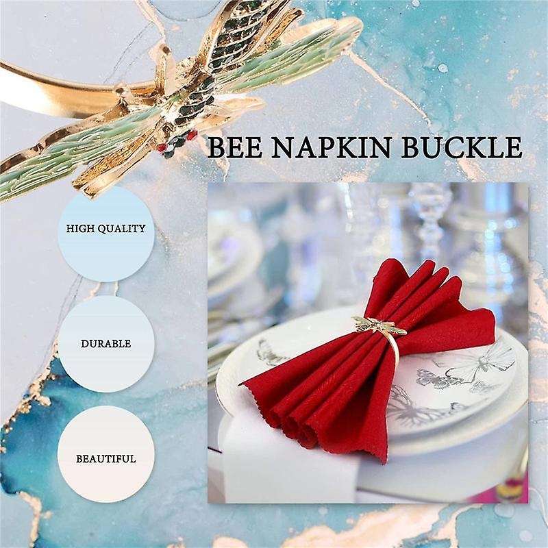 10pcs The Bee Napkin Buckle Napkin Ring Alloy Green Insect Dragonfly Drip Diamond Buckle Paper Towe